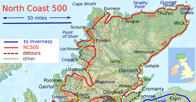 NC500 route map motorhomes